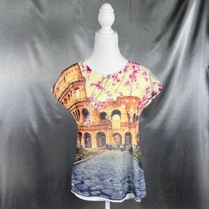 Made in Italy Rome Colosseum Cherry Blossom Graphic Cap Sleeve‎ Tee White Medium